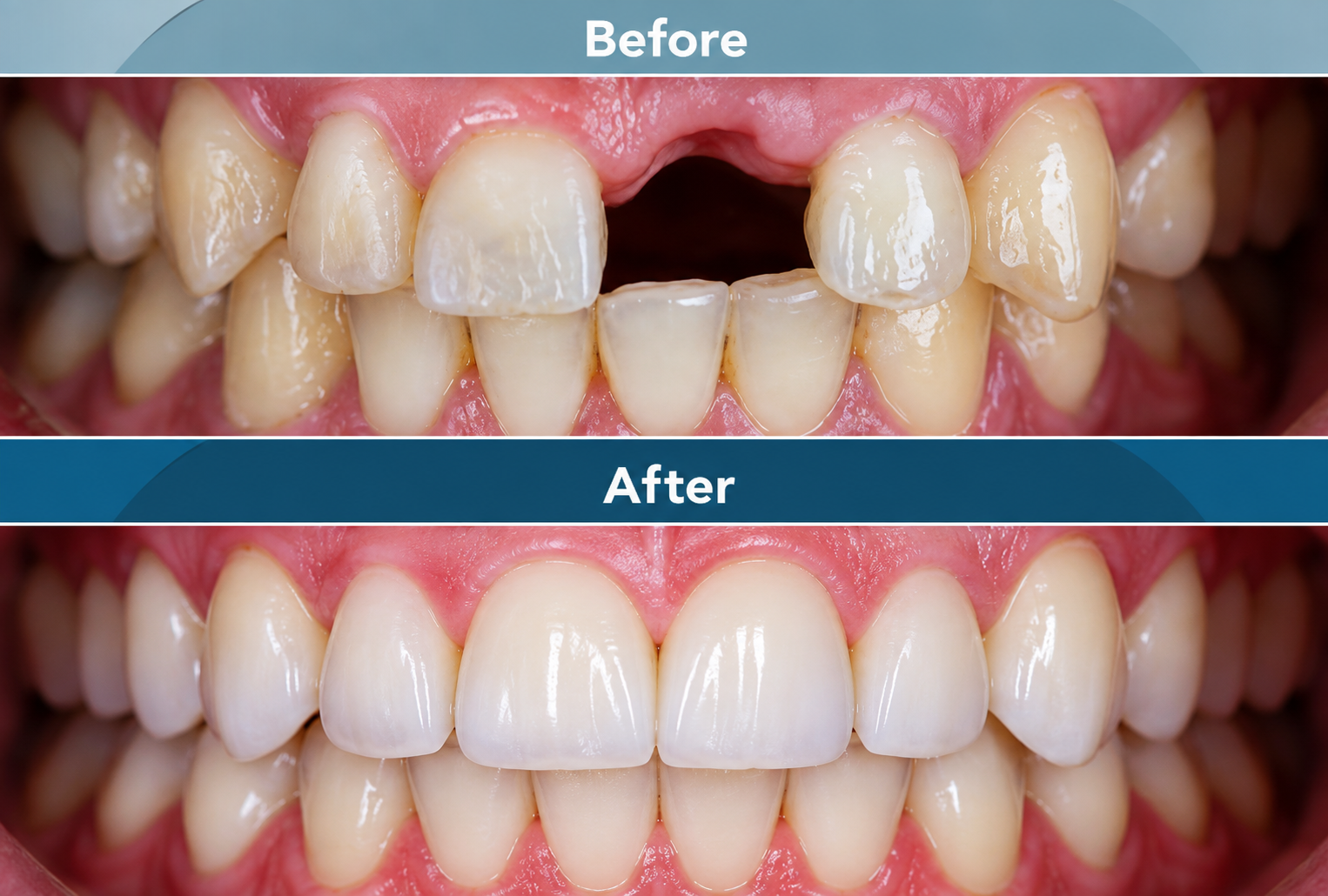 Before and after cosmetic dental transformation